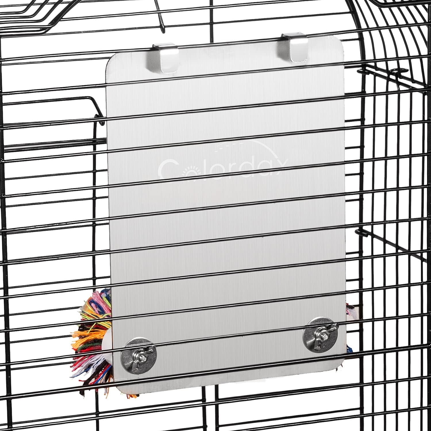 7 Inch Stainless Steel Bird Mirror with Rope Perch, Bird Toys Swing