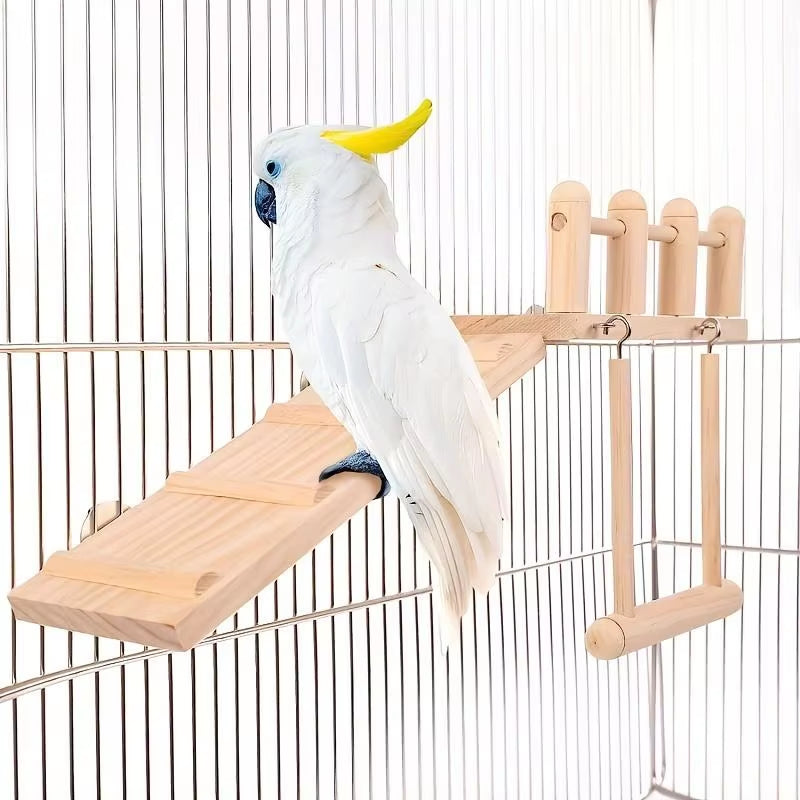 Bird Perches Platform Swing Climbing Ladder Parrot Cage Accessories Wooden Playing Gyms Exercise Stands Parrot Cage Toys Sets